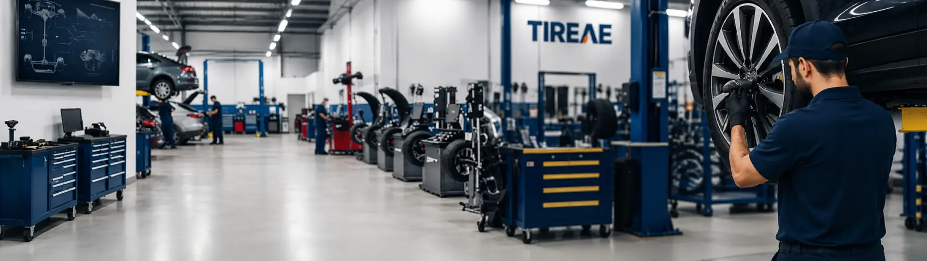 Tire.ae technician fitting a car tyre