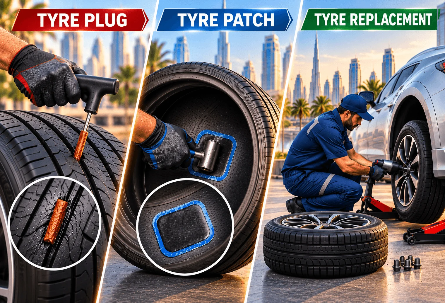 Tyre Plug vs Patch vs Replacement in the UAE: When Is a Repair Safe?